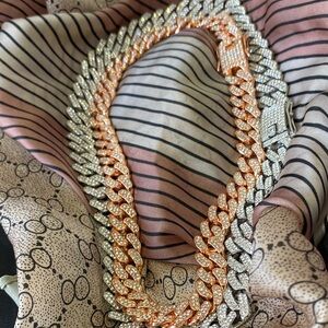 Rose Gold & Silver Pave Cuban Chain Necklace - 18” 20”